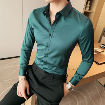 Men's Solid Color Simple Long Sleeved Slim Fit Business Shirt (Plus Size, Korean Version, OEM)