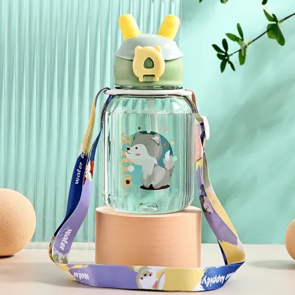 Children's Anti-Fall Cartoon Straw Water Bottle