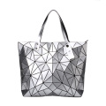 Wholesale custom geometric PU leather handle fashion shopping bags women tote bag