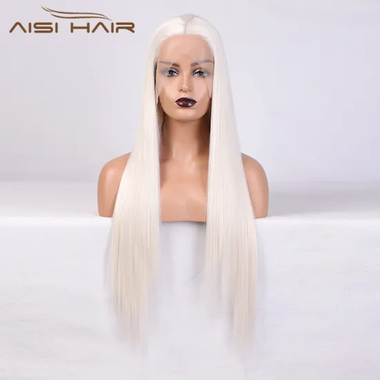 Aisi Hair Popular Hot Selling Long Silver Wig Long Silky Straight Swiss Lace Wigs Synthetic Lace Front Wigs For Black Women