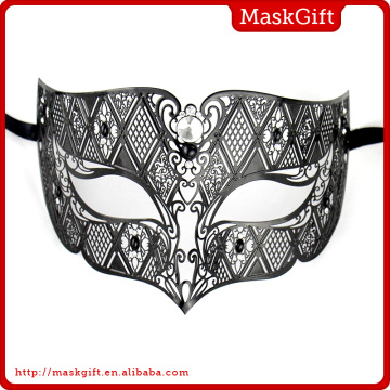Perfect!!! Hot Sell Wholesale MD008-BK Filigree Metal Laser Cut Venetian Man Masquerade Party Masks With Crystals