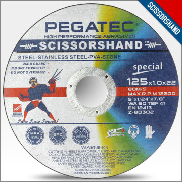 5" 125x1x22.2mm Super Thin Cutting Disc for all materials, inox cut off wheel,rotary cutting wheels with MPA EN 12413