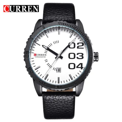 leather strap brand watch mineral glass 3 atm water resistant