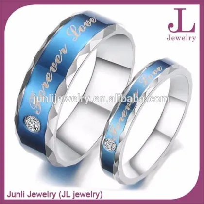 Silver Blue Two Tone Stainless Steel Couple Rings