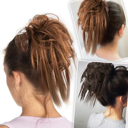 AliLeader Messy Scrunchie Chignon Hair Bun Straight Elastic Band Updo Hairpiece Synthetic Hair Chignon Hair Extension For Women