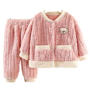 Long Sleeve Panda Logo Plush Pajamas Set for Children