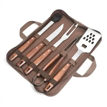 Barbecue Tools Combination Set Outdoor Household Stainless Steel Roasting Utensils 5-Piece BBQ Set with Oxford Bag