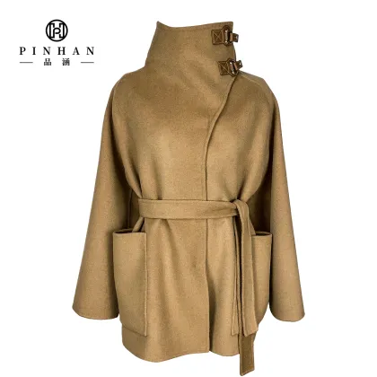 High-Quality Hand-stitched Tweed Woolen Trench Coat for Women