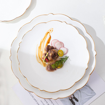 Nordic Creative Flower Gold Rim Luxury Ceramic Dinner Plate