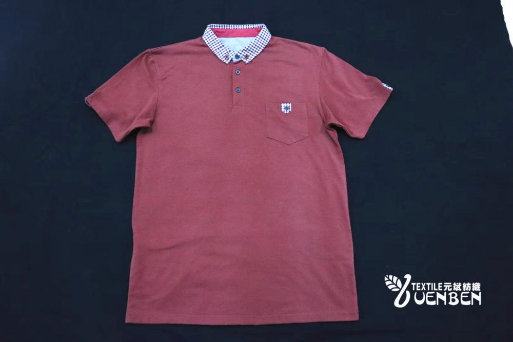 Mens Polo With Check Fabric Collar Short Sleeve