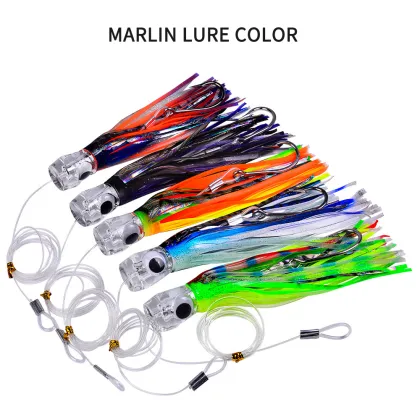 Sea Fishing Squid Skirt Boat Trolling Bait Set - 6pcs Resin Jig Heads with Hooks for Big Octopus Lures