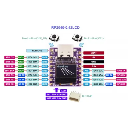 Raspberry Pi Pico RP2040 Development Board with 0.42 Inch LCD Support and MicroPython