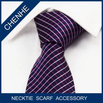 Purple check style moq 100 polyester woven tie