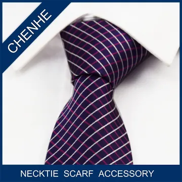 Purple check style moq 100 polyester woven tie