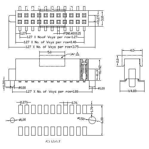 1.27 mm Female Header Dual Row SMT Type With Different Post