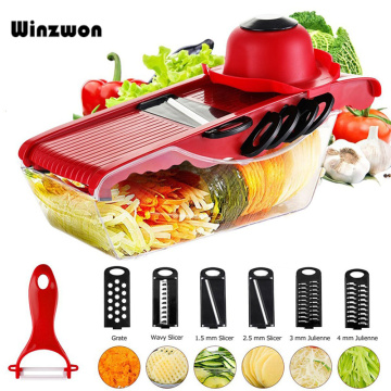 6in1 Mandoline Slicer Spiral Vegetable Cutter Potato Julienne Peeler Garlic Press With Stainless Steel Blade Kitchen Accessories