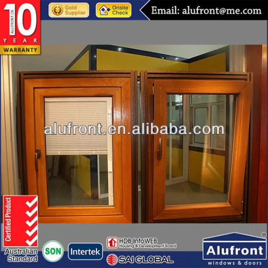 Aluminium And Wood Cladding Swing Window With Bulit-in Blinds