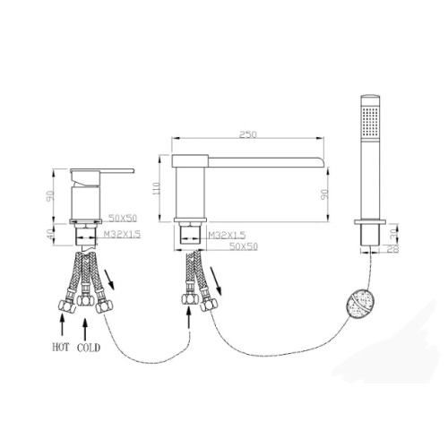 Wasserfall Messing Toilette Badewanne Brausebatterie