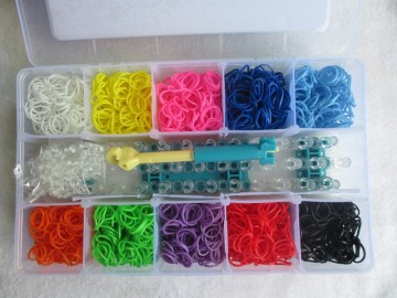 Rainbow Loom Bands Kit Plastic Box Family Looms Kit New 2014 2400 Rubber Bands+Superior Looms&Hook+80 Clips, DIY Bracelet Silicone Bands Looms Kit