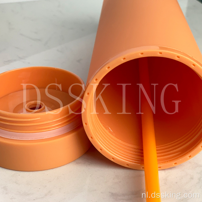 Herbruikbare plastic bekers 16 oz dubbele wand acryl plastic tuimelaar met deksels en rietjes