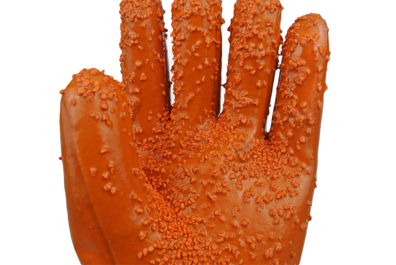 Fichas de guantes de PVC marrón en la palma