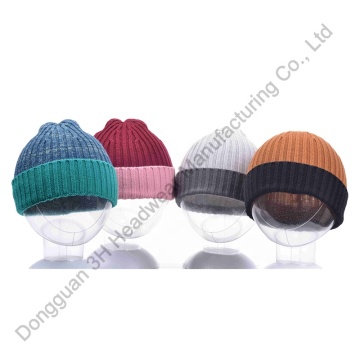 Wholesale 2 Tone Winter Cotton Beanie Caps with Custom Logo
