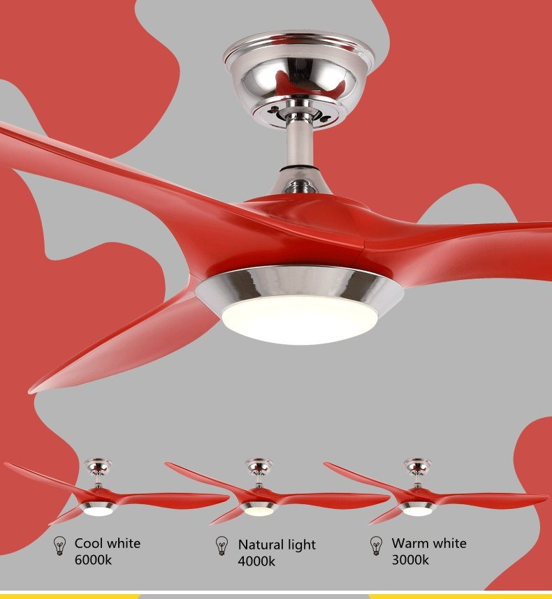 Ventilateur de plafond de couleur argent et rouge avec lumière