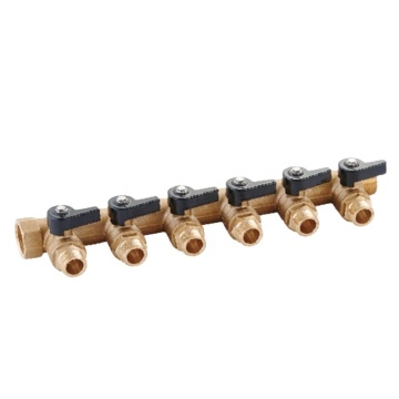 2-6 Ways Brass Water Distribution Manifold Collector with Ball Valve for Underfloor Heating System: BJ35002