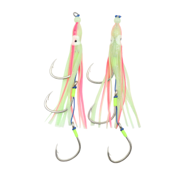 Customized Sizes Luminous Octopus Squid Skirt 3 Hook Rigs 2/0 3/0 4/0 Jigging