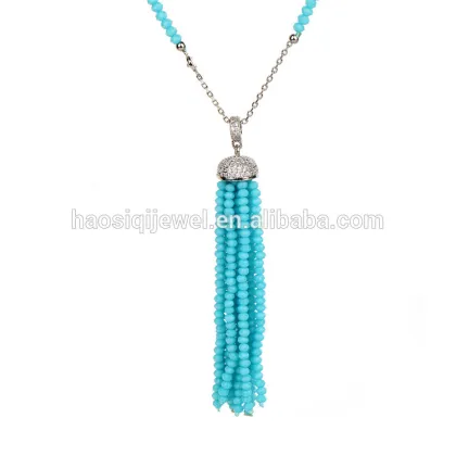 Alibaba wholesale necklace blue crystal platinum stainless steel long chain necklace jewelry