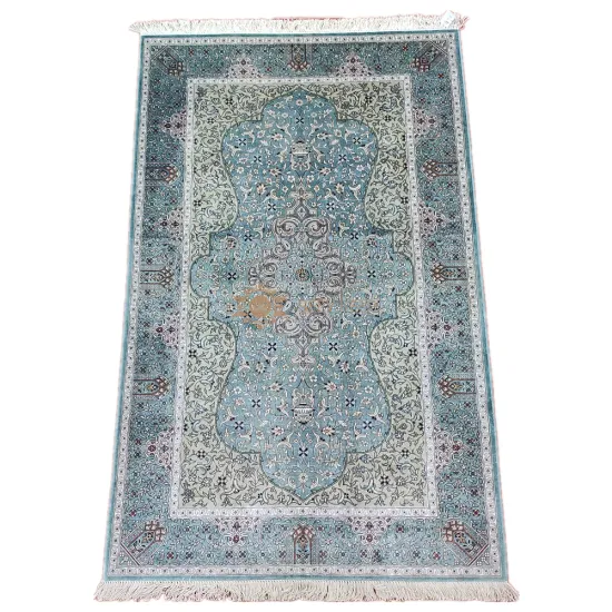 Seeykeep™ 3x5ft Rectangle Pure Silk Handknotted Light Blue Dome Motifs Rug-SK3036162