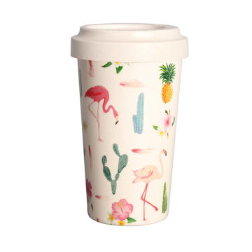 FDA SGS approved custom logo biodegradable portable bamboo fibre reusable travel coffee cup mug with lid