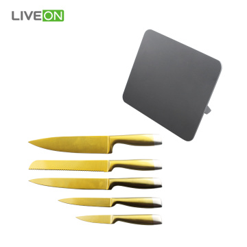 Gold-Titan-Messerset mit magnetischem Messerhalter