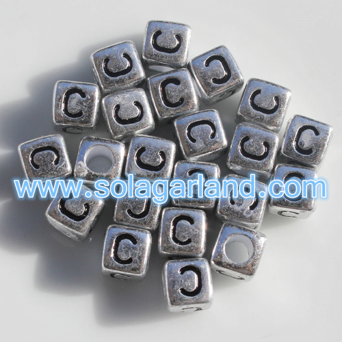 6MM Antique Silver Alphabet Cube Beads Single Letter Square Beads