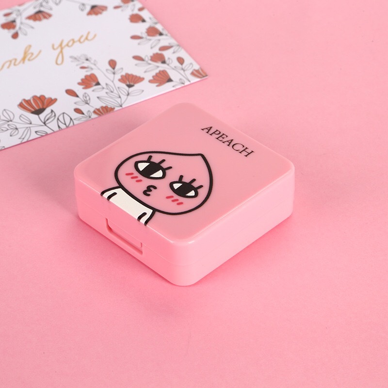 Pink Peach Square Contact lens case Cartoon Small fresh contact lens case travel glasses case as gift Contact lens care box