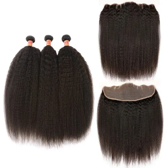 Virgin Peruvian Hair Human 100% Raw Unprocessed Peruvian Hair Bundles Kinky Straight Weave Hair With 1 Frontals Closure