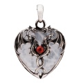 Clear Crystal Heart Antique Silver Double Dragon Stone Pendant (32x42mm) Necklace 45cm Black Cord