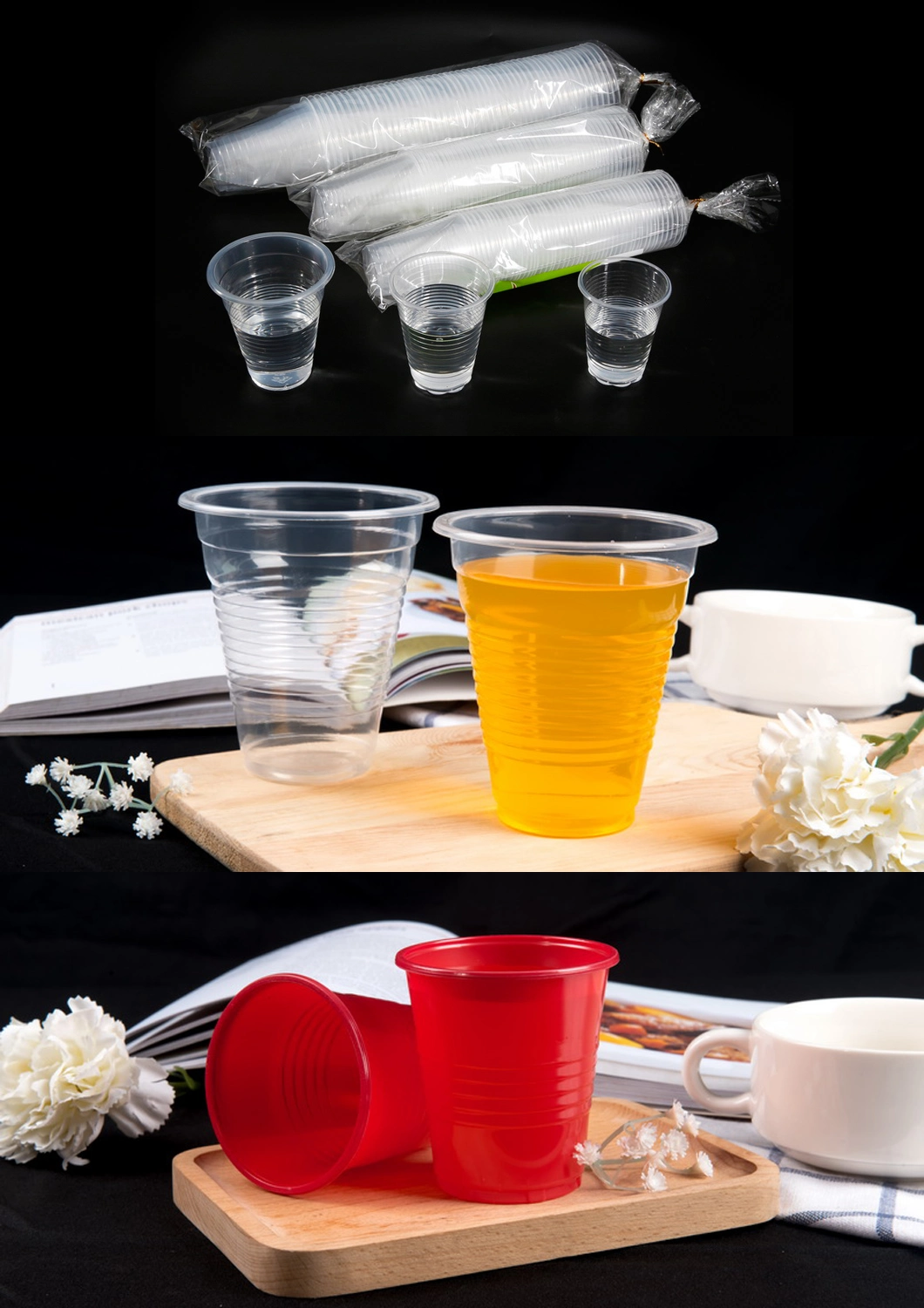 Small Transparent PP Plastic Cutlery Set Clear Eco Custom Disposable Ice Cream Water Wine Drinking Pet Cup