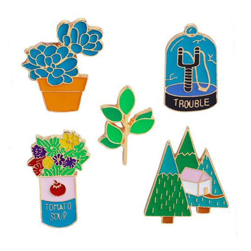 Fashion Brooch Pins Plant Cactus Plant Leaf Forest Flowers Metal Soft Enamel Lapel Pin For Girl Women Broches Collar Badge