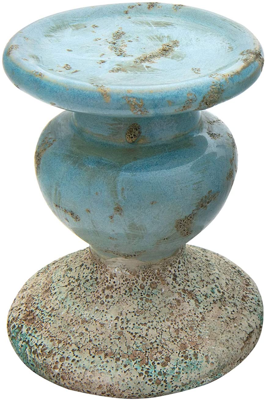 Small Distressed Blue Terracotta Pillar Candle Holder