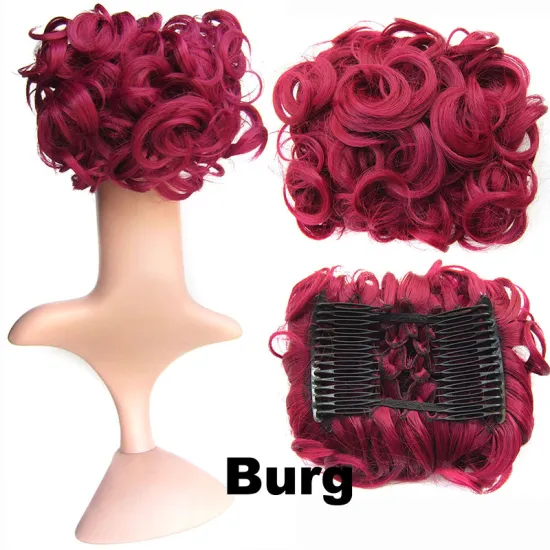 Factory Price Short Wave Red Two Plastic Comb Clips in Hair Extension Synthetic Bun Hairpiece Chignon