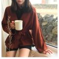 Women's Loose solid color belted sweater