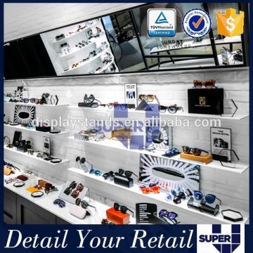 2016 high quality customized sunglass shop interior design wall mounted shelf display eyeglasses shop display