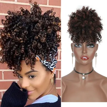 High Puff Drawstring Afro Kinky Curly Synthetic Ponytail with Bangs Ponytail Hair Extension Short Afro Kinky Ponytail Clip in