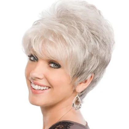 best-selling  synthetic  gray short straight  hair wig forEuropean and American  middle aged and elderly people