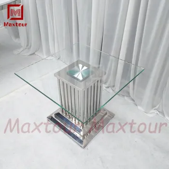 Modern Silver Stainless Steel and Clear Glass Square Side Table for Living Room