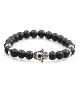 Popular jewelry simple design 8mm natural black matt agate gemstone bracelet OEM for men
