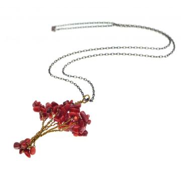 Natural Chip Semi Precious Stone Beads Life of Tree Pendant Necklace