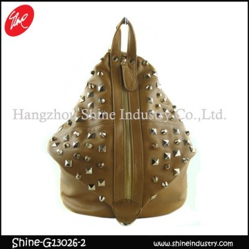 2015 high grade studded with light golden rivet brown backpack
