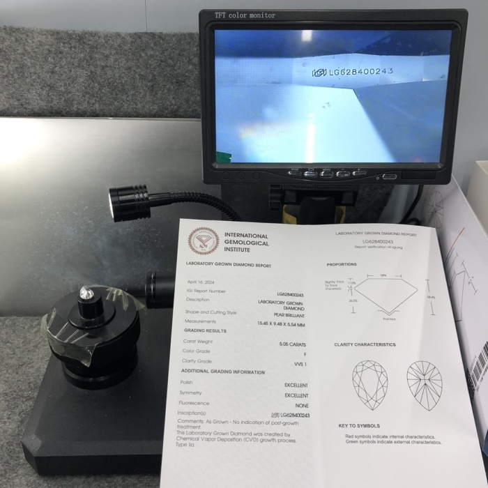 CVD เพชรแพร์ 5.05ct F VVS1 2EX
